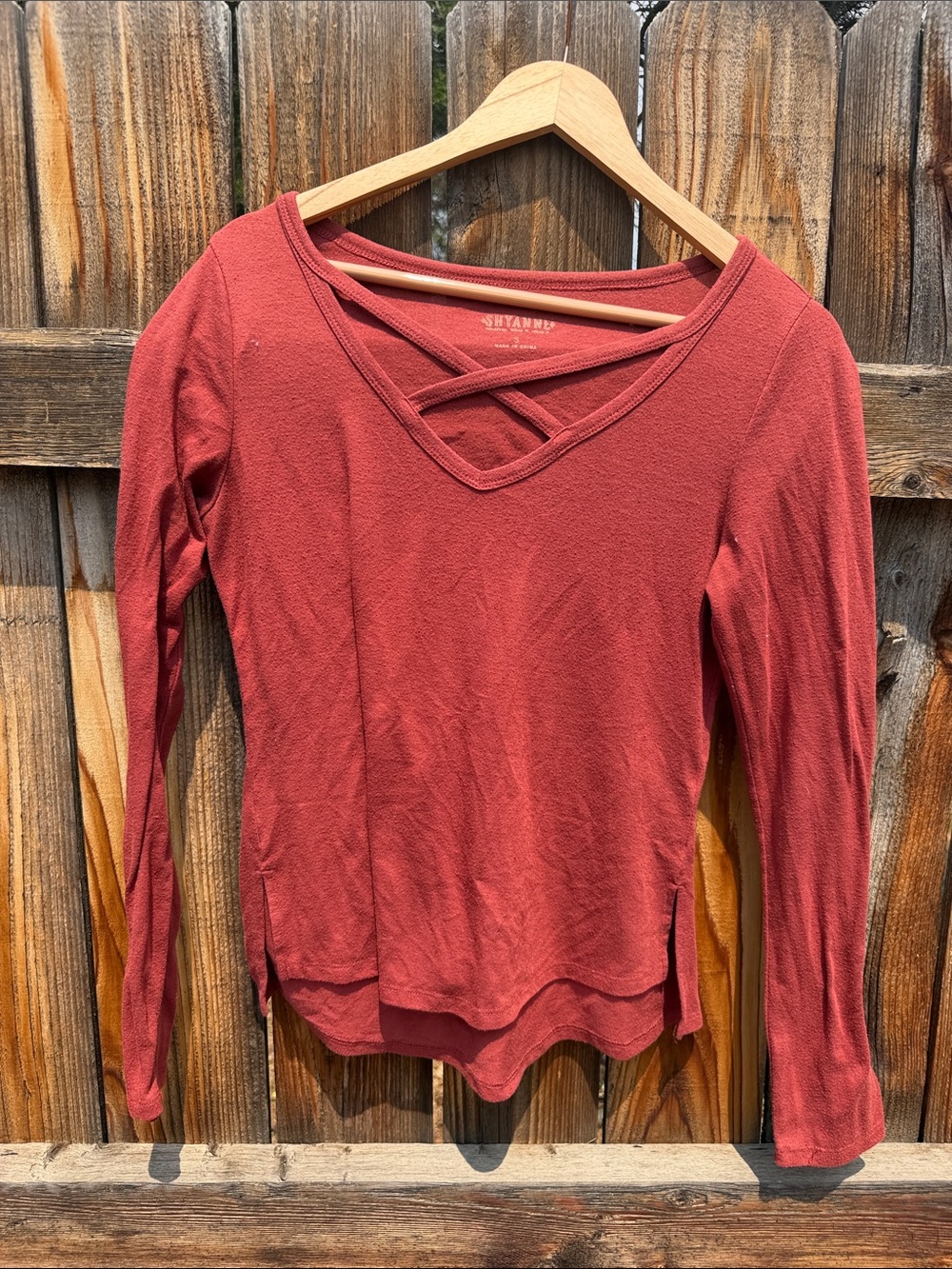 Shyanne Rust Long Sleeve Crisscross V-Neck Top